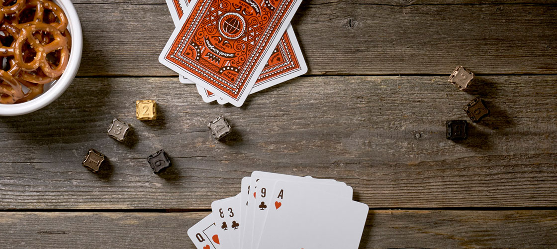 table top gaming with dice and playing cards