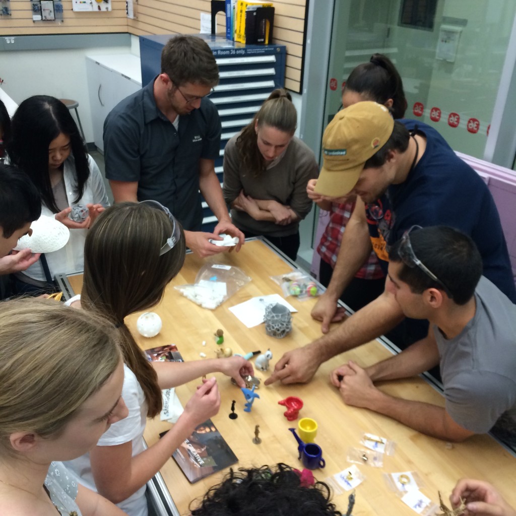 Student check out Shapeways material samples at the Stanford Product Realization Lab